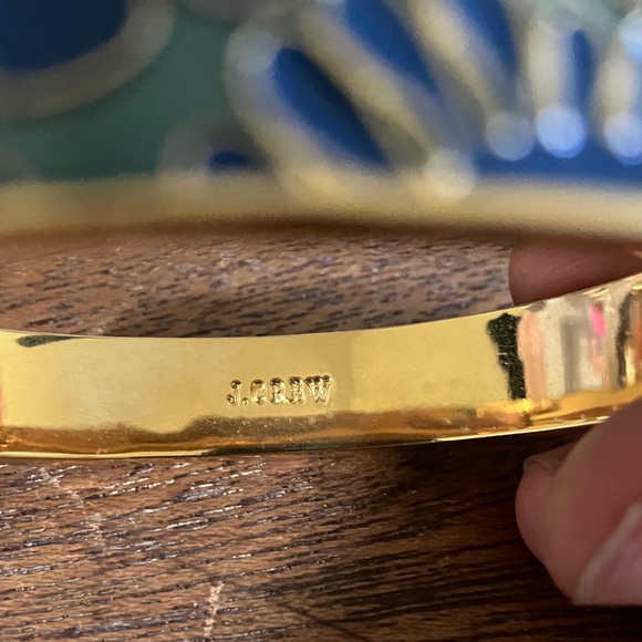 J. Crew Gold Tone and Blue and Green Floral Enamel Bangle Hinge Bracelet - Picture 4 of 5